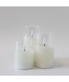 LED Bloklys sæt i glas Ø7,5cm, 3 stk, flammeeffekt - Inkl. fjernbetjening og timer, 10/12,5/15cm høj, ægte stearin