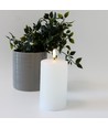 LED Bloklys 12,5cm høj, smelte-look, flammeeffekt - Ø7,5cm, 12,5cm høj, virker m. fjernbetj (ikke inkl.), timer, ægte stearin
