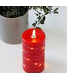 LED Bloklys med lyskæde, 15cm høj, flammeeffekt - Ø7,5cm, virker m. fjernbetj (ikke inkl.), ægte stearin, rød