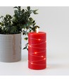LED Bloklys med lyskæde, 15cm høj, flammeeffekt - Ø7,5cm, virker m. fjernbetj (ikke inkl.), ægte stearin, rød