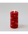 LED Bloklys med lyskæde, 15cm høj, flammeeffekt - Ø7,5cm, virker m. fjernbetj (ikke inkl.), ægte stearin, rød