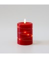 LED Bloklys med lyskæde, 10cm høj, flammeeffekt - Ø7,5cm, 10cm høj, virker m. fjernbetj (ikke inkl.), ægte stearin, rød