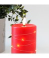 LED Bloklys med lyskæde, 12,5cm høj, flammeeffekt - Ø7,5cm, 10cm høj, virker m. fjernbetj (ikke inkl.), ægte stearin, rød