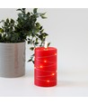 LED Bloklys med lyskæde, 12,5cm høj, flammeeffekt - Ø7,5cm, 10cm høj, virker m. fjernbetj (ikke inkl.), ægte stearin, rød