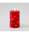 LED Bloklys med lyskæde, 12,5cm høj, flammeeffekt - Ø7,5cm, 10cm høj, virker m. fjernbetj (ikke inkl.), ægte stearin, rød