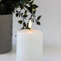 LED Bloklys 10cm høj, smelte-look, flammeeffekt - Ø7,5cm, 10cm høj, virker m. fjernbetj, ægte stearin