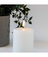 LED Bloklys 10cm høj, smelte-look, flammeeffekt - Ø7,5cm, 10cm høj, virker m. fjernbetj (ikke inkl.), ægte stearin
