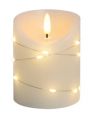 LED Bloklys med lyskæde, 10cm høj, flammeeffekt - Ø7,5cm, 10cm høj, virker m. fjernbetj (ikke inkl.), ægte stearin