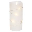 LED Bloklys med lyskæde, 15cm høj, flammeeffekt - Ø7,5cm, 15cm høj, virker m. fjernbetj, ægte stearin