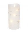 LED Bloklys med lyskæde, 15cm høj, flammeeffekt - Ø7,5cm, 15cm høj, virker m. fjernbetj (ikke inkl.), ægte stearin