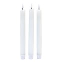 3-pak hvide LED stearinlys, flammeeffekt  - Ø2,2cm, Højde: 24,5cm, stagelys, inkl. fjernb., timer, batteri
