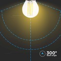 V-Tac 4W LED kronepære - 3-trin dæmpbar, G45, kultråd, klart glas, E27