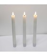3-pak hvide LED stearinlys, flammeeffekt - Ø2,2cm, Højde: 24,5cm, kronelys, inkl. fjernb., timer