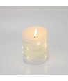 LED Bloklys med lyskæde, 10cm høj, flammeeffekt - Ø7,5cm, 10cm høj, virker m. fjernbetj (ikke inkl.), ægte stearin