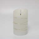LED Bloklys med lyskæde, 12,5cm høj, flammeeffekt - Ø7,5cm, 12,5cm høj, virker m. fjernbetj, ægte stearin