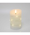 LED Bloklys med lyskæde, 12,5cm høj, flammeeffekt - Ø7,5cm, 12,5cm høj, virker m. fjernbetj (ikke inkl.), ægte stearin