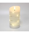 LED Bloklys med lyskæde, 15cm høj, flammeeffekt - Ø7,5cm, 15cm høj, virker m. fjernbetj (ikke inkl.), ægte stearin
