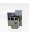 LED Bloklys sæt i gråtonet glas Ø7,5cm, 3 stk, flammeeffekt - Inkl. fjernbetjening og timer, 10/12,5/15cm høj, ægte stearin