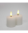LED Bloklys, 2 stk, flammeeffekt, hvid - 5cm høj, Ø5cm, virker med fjernbetj, ægte stearin