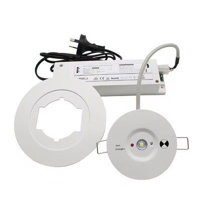 3W LED nødbelysning spot til loft - Hul: Ø7,5-12,5 cm, 3 timers batteri, hvid