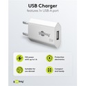 USB oplader 5W - Hvid, USB-A, perfekt til mobil og lamper