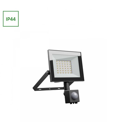 Noctis Lux 4 projektør 30W - kold hvid, 230V, IP44, 141x185x53mm, sort, PIR sensor.