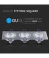 3xGU10 indbygningsspot, kvadratisk - Børstet aluminium, støbt aluminium, uden lyskilde