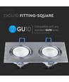 Dobbelt GU10 indbygningsspot, firkantet - Aluminium brush, IP20 indendørs, hul: 155 x 75 mm