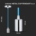 E27 Krom Metal Kop Pendel Lampe - Blå