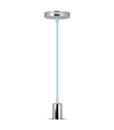 E27 Krom Metal Kop-Pendel Lampe - Lysblå