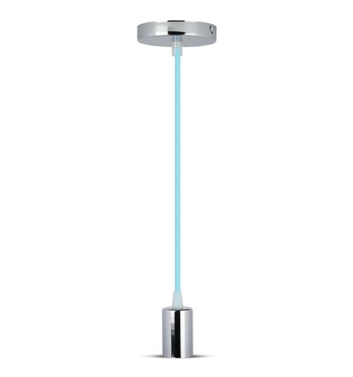E27 Krom Metal Kop-Pendel Lampe - Lysblå
