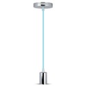 E27 Krom Metal Kop-Pendel Lampe - Lysblå