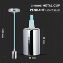 E27 Krom Metal Kop-Pendel Lampe - Lysblå
