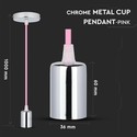 E27 - Krom Metal Kop Pendel Lys, Pink.
