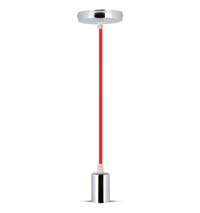 E27 pendelophæng i krom med rød ledning - Cylinder, Ø3,6 cm, uden lyskilde