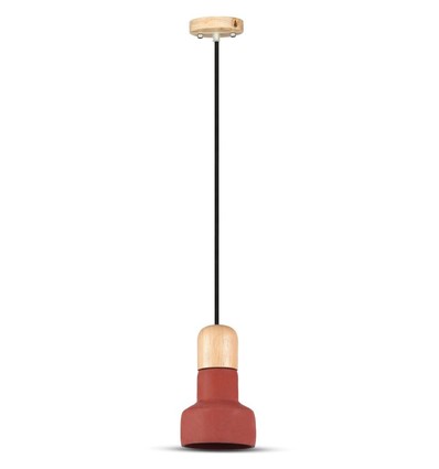Ø12,5cm pendel i beton og træ - Rød, E27 fatning, moderne design