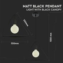 Mat sort pendel lampe med sort baldakin - E27