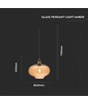 Ø26cm Glas pendel, E27 - Amber, 115cm højde, uden lyskilde