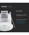 PIR loftssensor til indbygning - 360°, max 300W LED, hvid, IP20, justerbar tid og lysstyrke