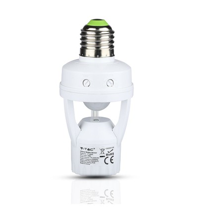 E27 fatning med 360° infrarød bevægelsessensor - Max 60W, rækkevidde op til 6m, indendørs/udendørs