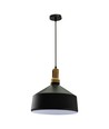 E27 pendel i sort jern med trætop - Ø30 cm, Vintage serie, uden lyskilde