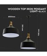 E27 pendel i sort jern med trætop - Ø30 cm, Vintage serie, uden lyskilde