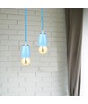 E27 fatningssæt i porcelæn, blå - Max 60W, Ø10,5cm, inkl. ledning, pendelophæng