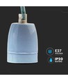 E27 fatningssæt i porcelæn, blå - Max 60W, Ø10,5cm, inkl. ledning, pendelophæng