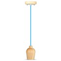 E27 Træpendel Lampe - Blå Ledning