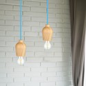 E27 Træpendel Lampe - Blå Ledning