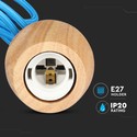 E27 Træpendel Lampe - Blå Ledning