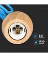 E27 pendelophæng i træ med blå ledning - Max 60W, elegant design, uden lyskilde
