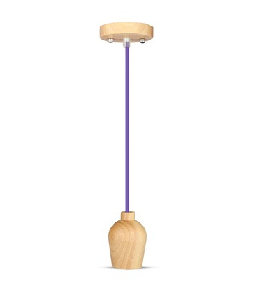 E27 Træ Pendel Lampe - Lilla Ledning