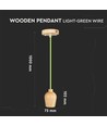 E27 pendel i valnøddetræ med grøn stofledning - Ø7,3cm, 1 meter ledning, flot design